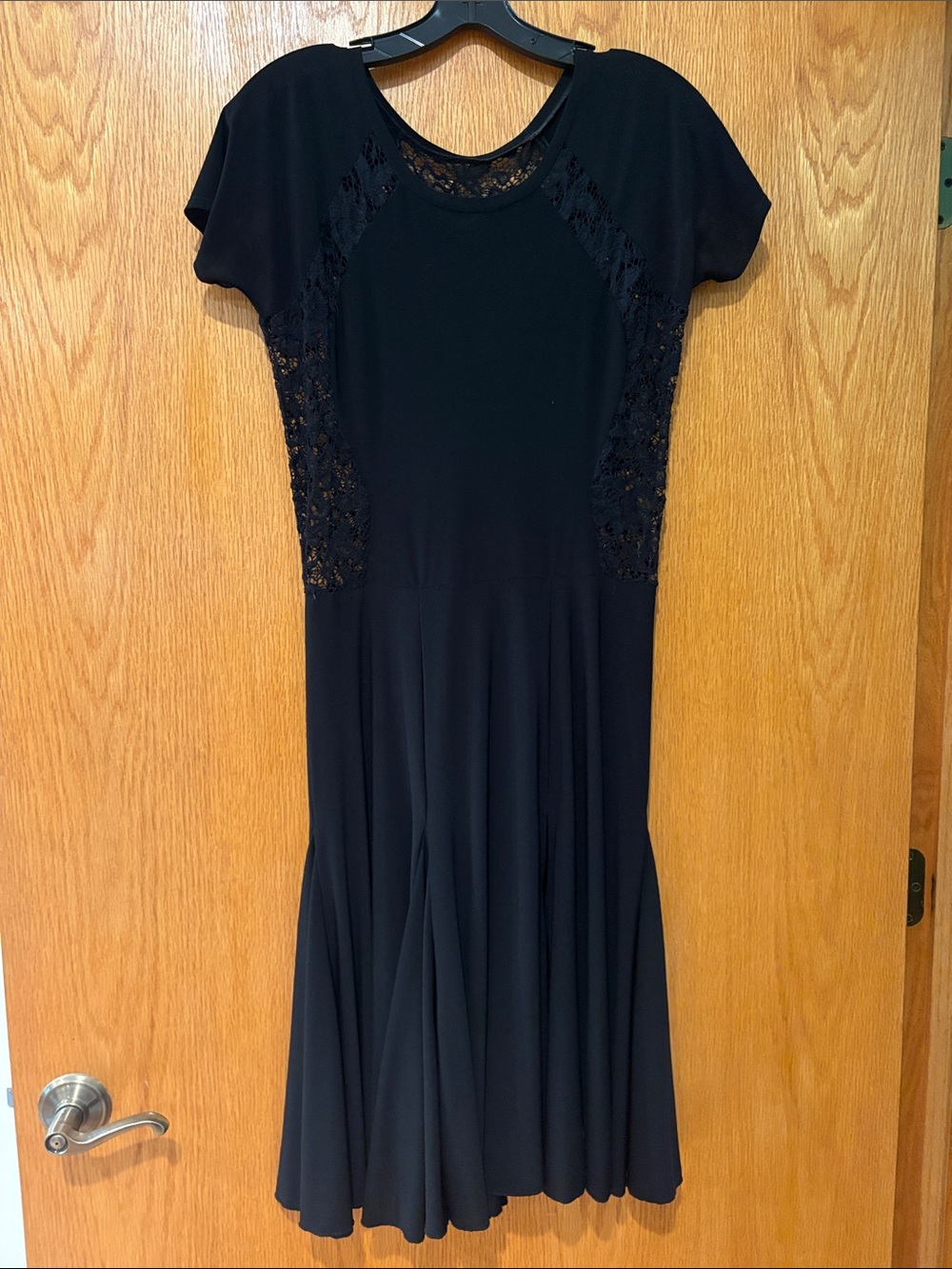 Elegant Black Lace-Panel Midi Dress